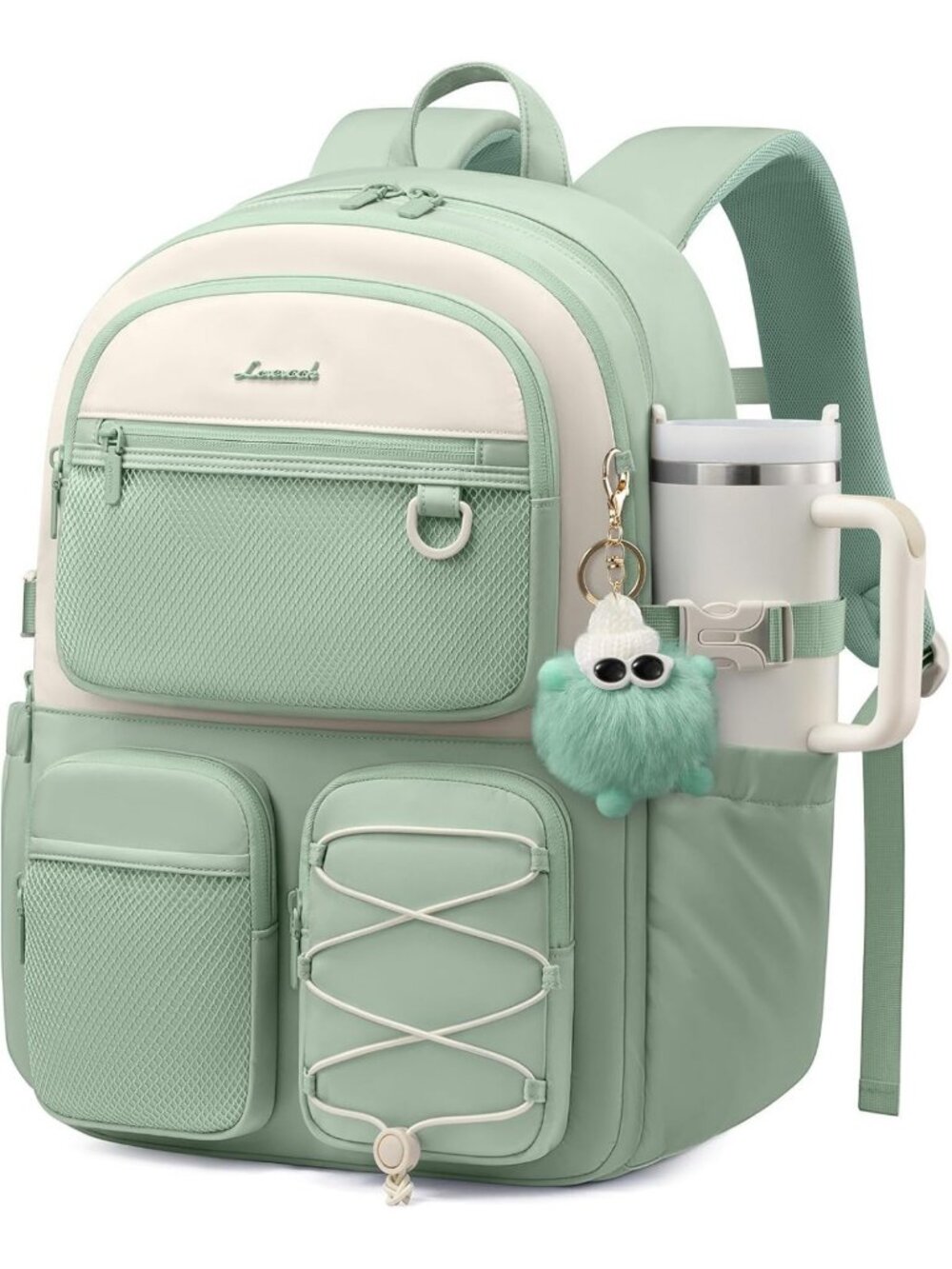 Cute Teen Girls School Backpack, 17.3" Laptop Bookbag, Travel Bag with Cup